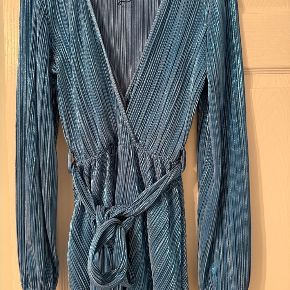 Bardot Metallic Blue Long Sleeve Dress